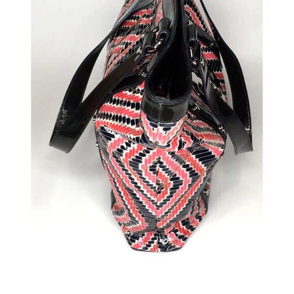Tory Burch Quilted Pattern Studded Large Multicolor Geometric Patent Tote Bag - Picture 6 of 12